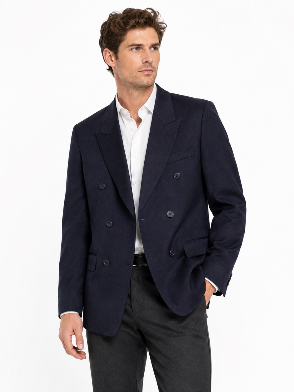 Come Il Ragazzo 100% Wool Size Medium Navy Double-Breasted Men's Blazer